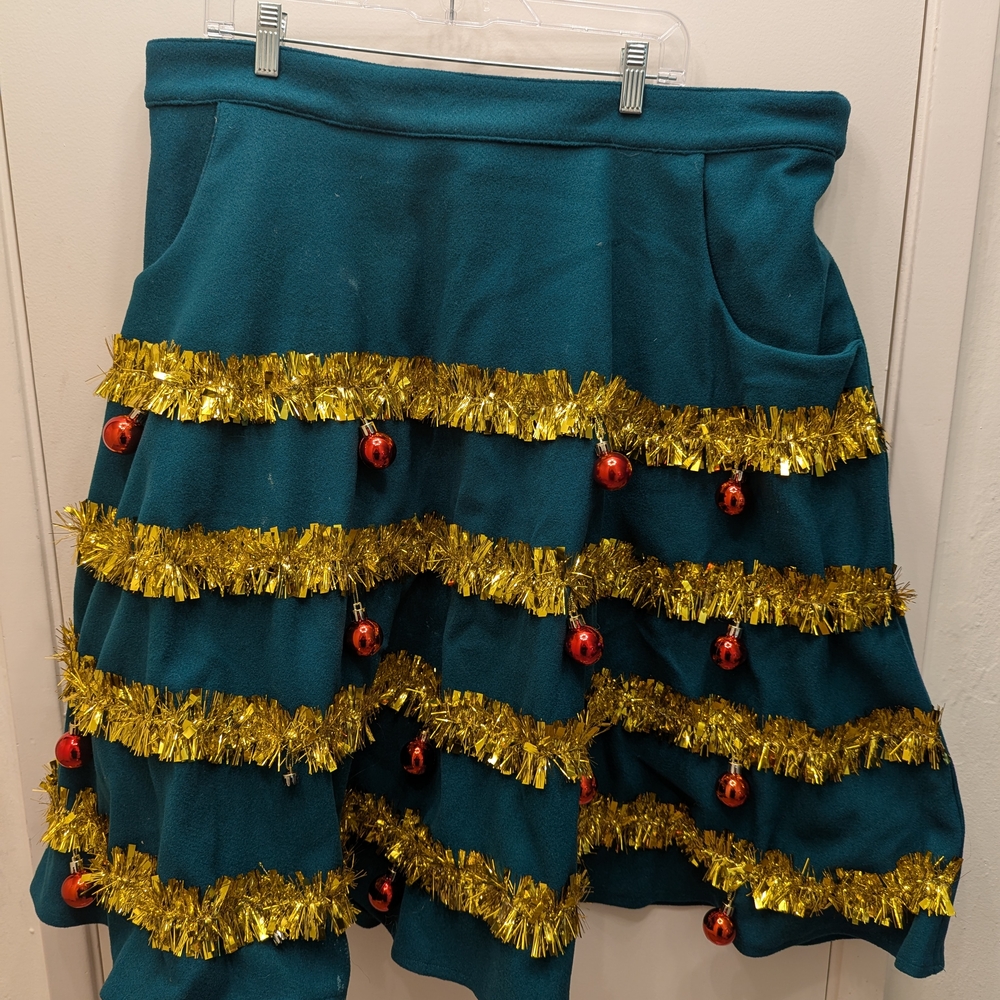 Festive Green Skirt with Gold Accents